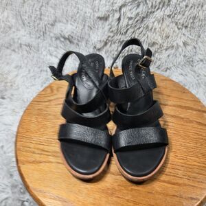 Kork-Ease Black Leather Sandal Marianna Style Womens Size 7M Strappy Block Heels